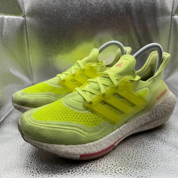 Size 6.5 Adidas Ultraboost 21 Vibrant White Yellow Womens Comfort Running Shoes - Picture 1 of 10